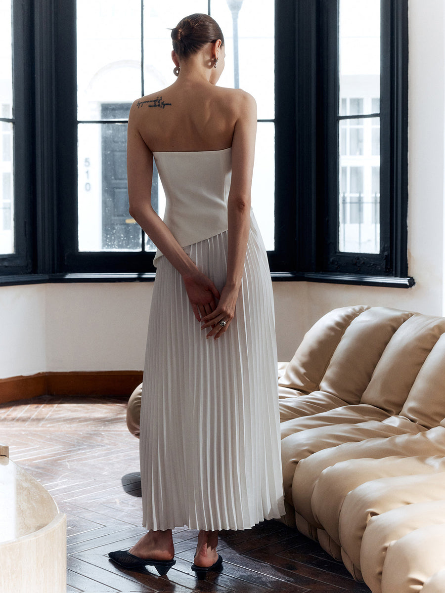 Women's Strapless Maxi Dress with a Pleated Skirt