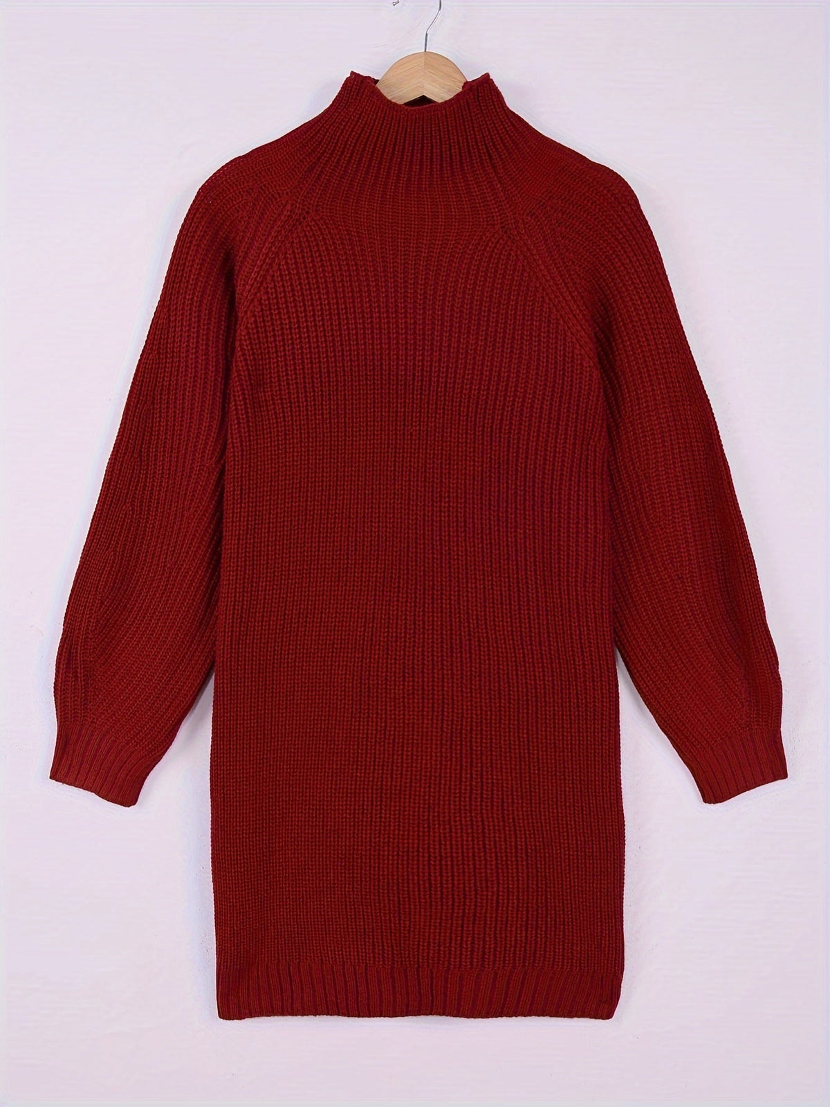 Women's Oversized Knit Sweater Dress with Mock Neck | Chunky Rib Texture, Long Sleeves, Split Hem | 4 Colors