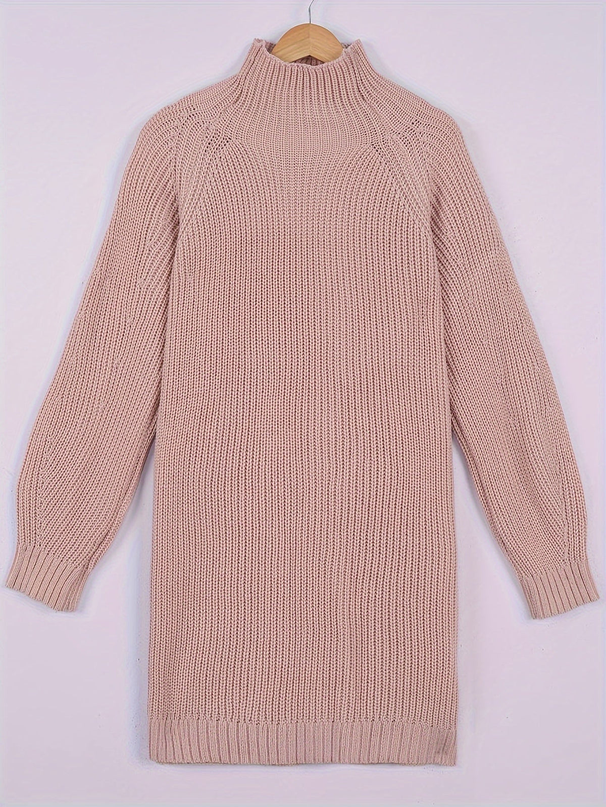 Women's Oversized Knit Sweater Dress with Mock Neck | Chunky Rib Texture, Long Sleeves, Split Hem | 4 Colors