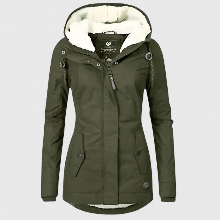 Women's zip-up hooded sherpa lined jacket