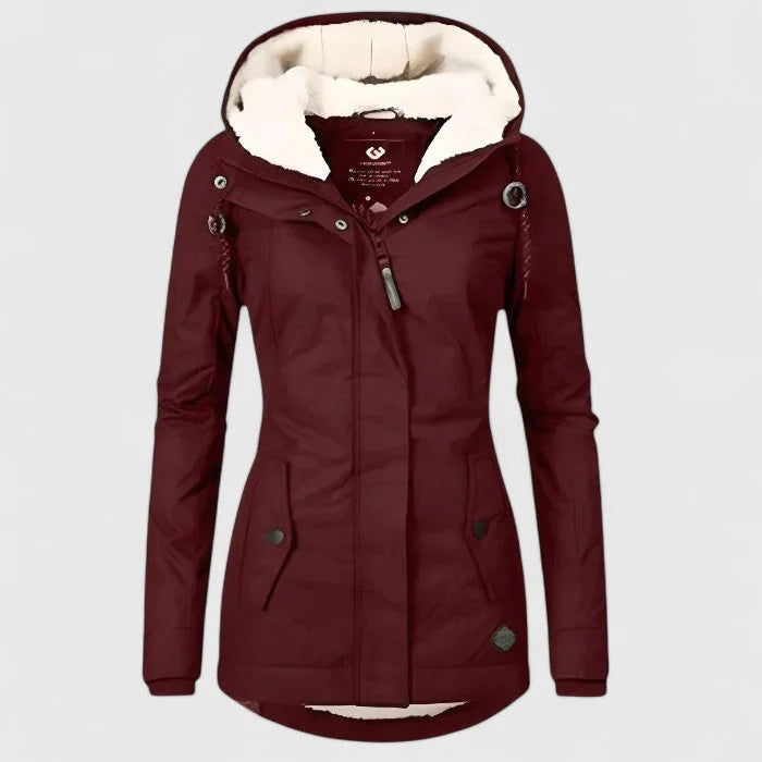 Women's zip-up hooded sherpa lined jacket