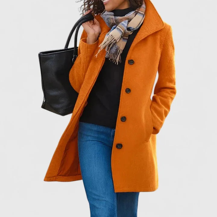Women's button-front notch lapel wool coat with side pockets