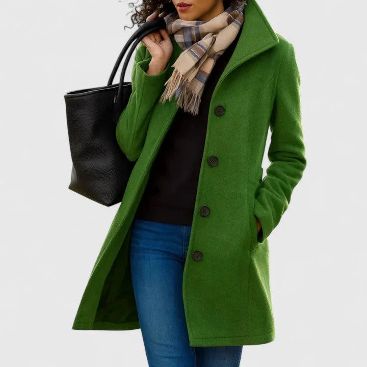 Women's button-front notch lapel wool coat with side pockets