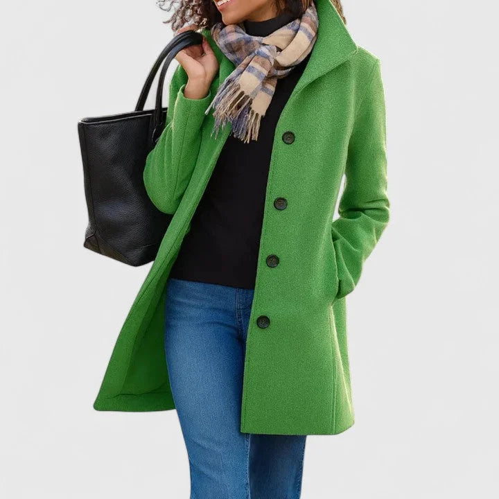 Women's button-front notch lapel wool coat with side pockets