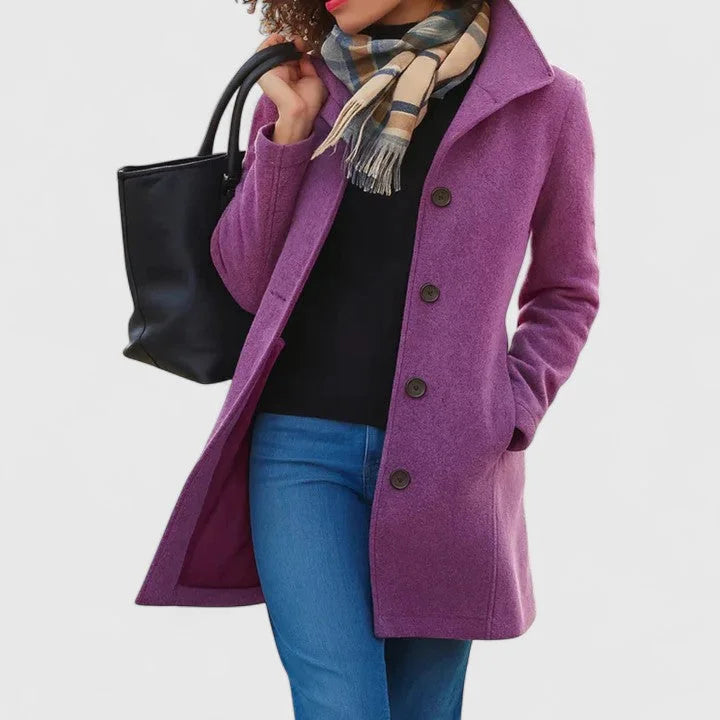 Women's button-front notch lapel wool coat with side pockets