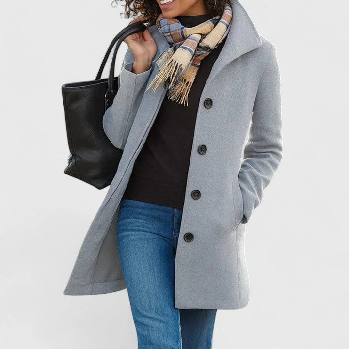 Women's button-front notch lapel wool coat with side pockets