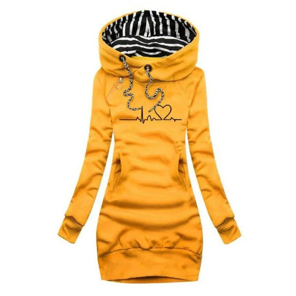 Women's fleece hooded mini dress with heartbeat graphic print