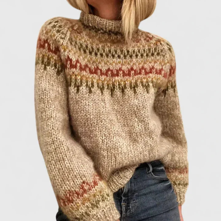 Women's chunky knit roll neck fair isle sweater