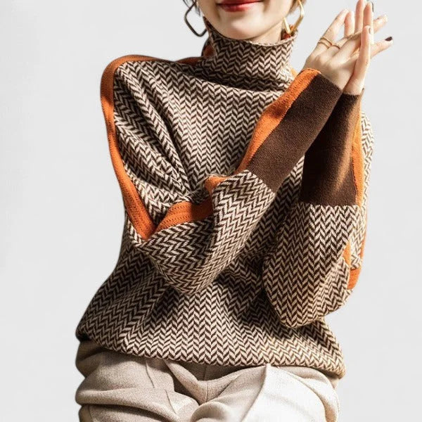 Women's herringbone knit roll neck sweater