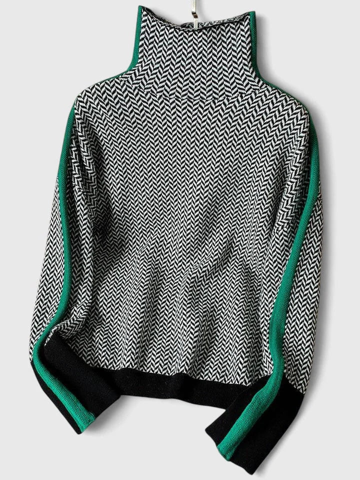 Women's herringbone knit roll neck sweater