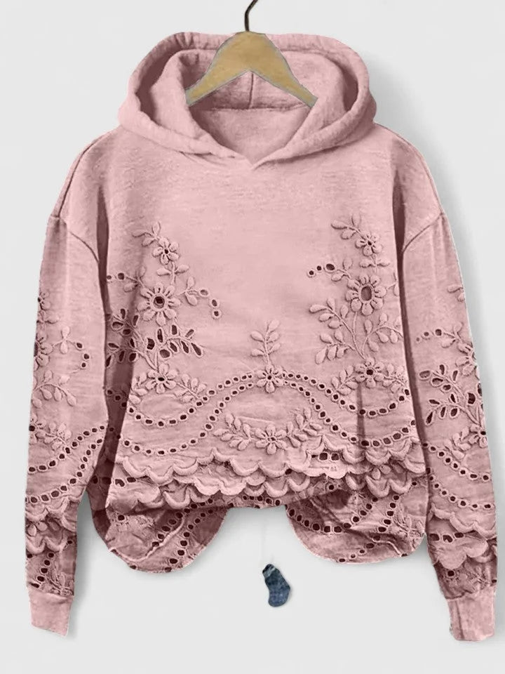 Women's floral cotton hoodie with eyelet embroidery