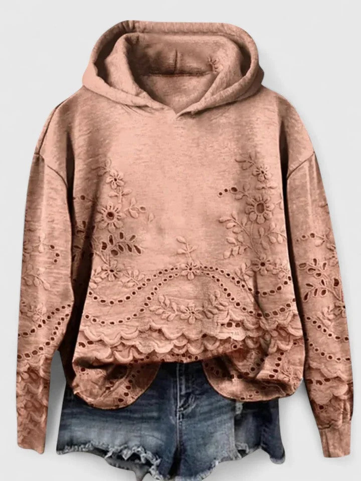 Women's floral cotton hoodie with eyelet embroidery