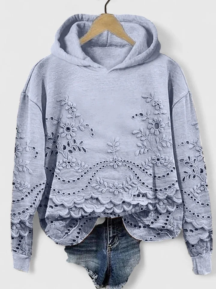 Women's floral cotton hoodie with eyelet embroidery