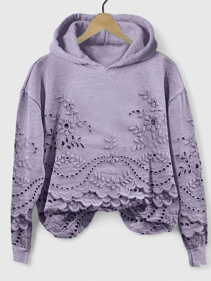 Women's floral cotton hoodie with eyelet embroidery
