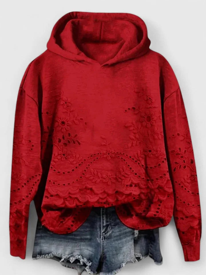 Women's floral cotton hoodie with eyelet embroidery