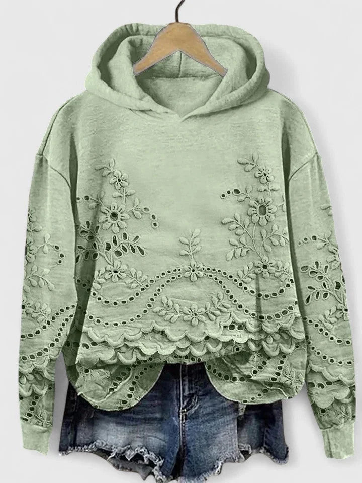 Women's floral cotton hoodie with eyelet embroidery