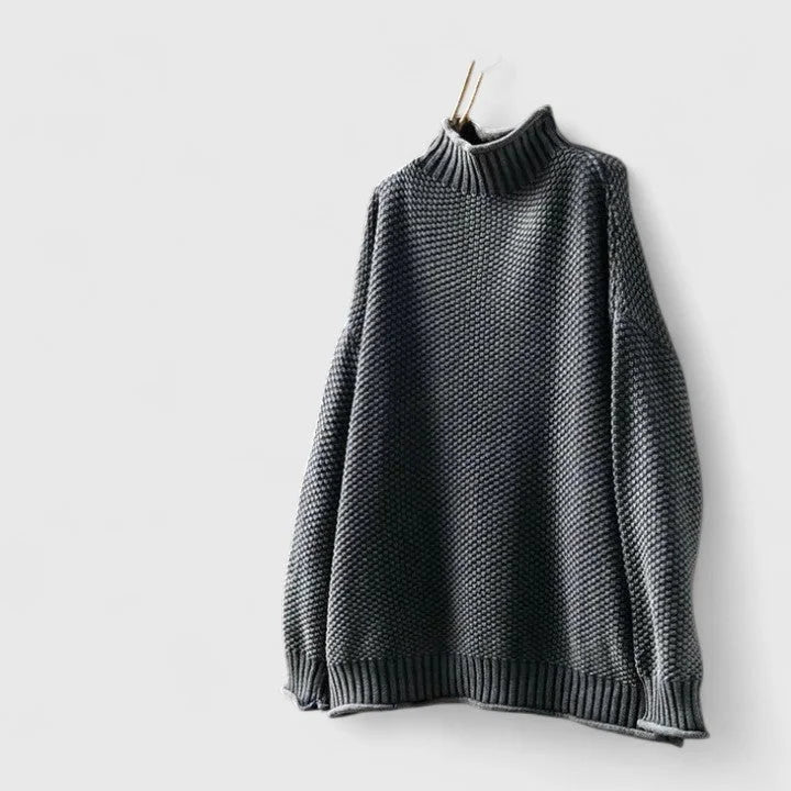 Women's knit roll neck sweater with popcorn texture