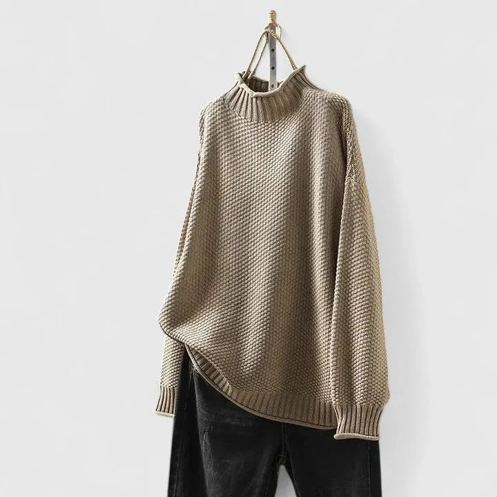 Women's knit roll neck sweater with popcorn texture