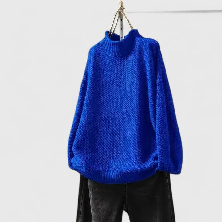 Women's knit roll neck sweater with popcorn texture