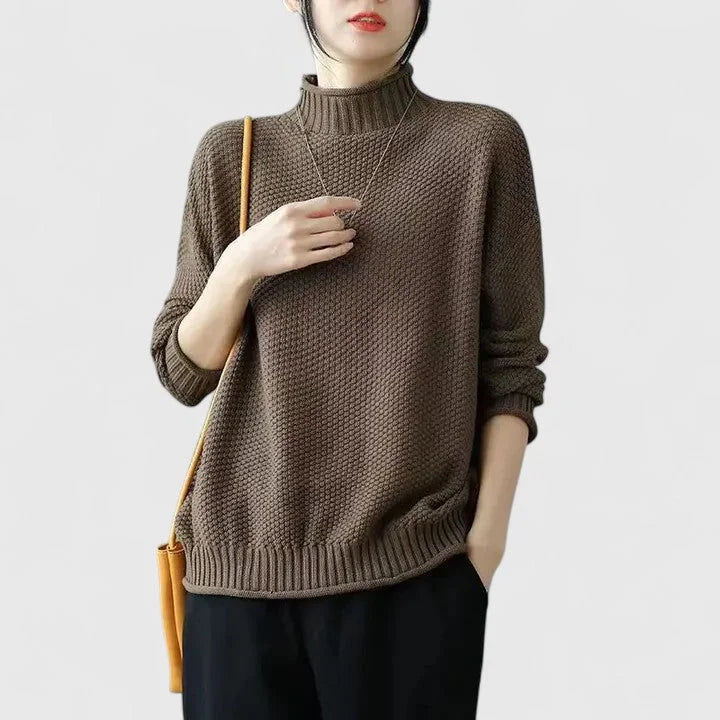Women's knit roll neck sweater with popcorn texture