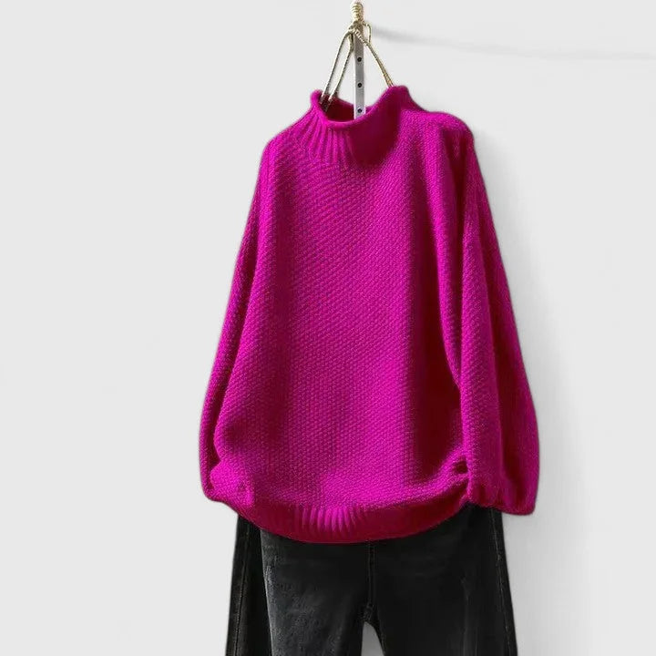 Women's knit roll neck sweater with popcorn texture