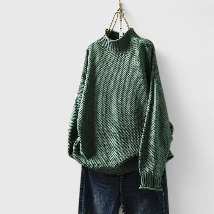 Women's knit roll neck sweater with popcorn texture