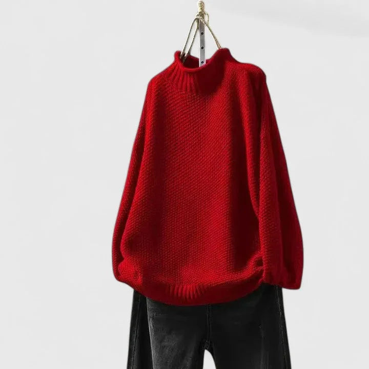 Women's knit roll neck sweater with popcorn texture