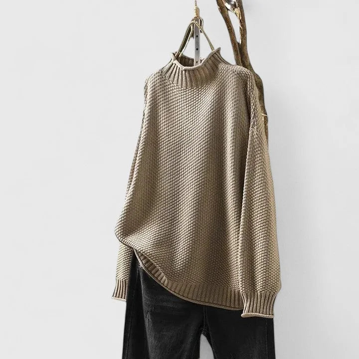 Women's knit roll neck sweater with popcorn texture