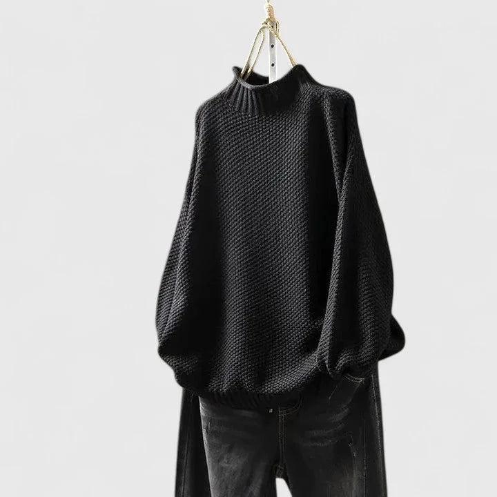Women's knit roll neck sweater with popcorn texture