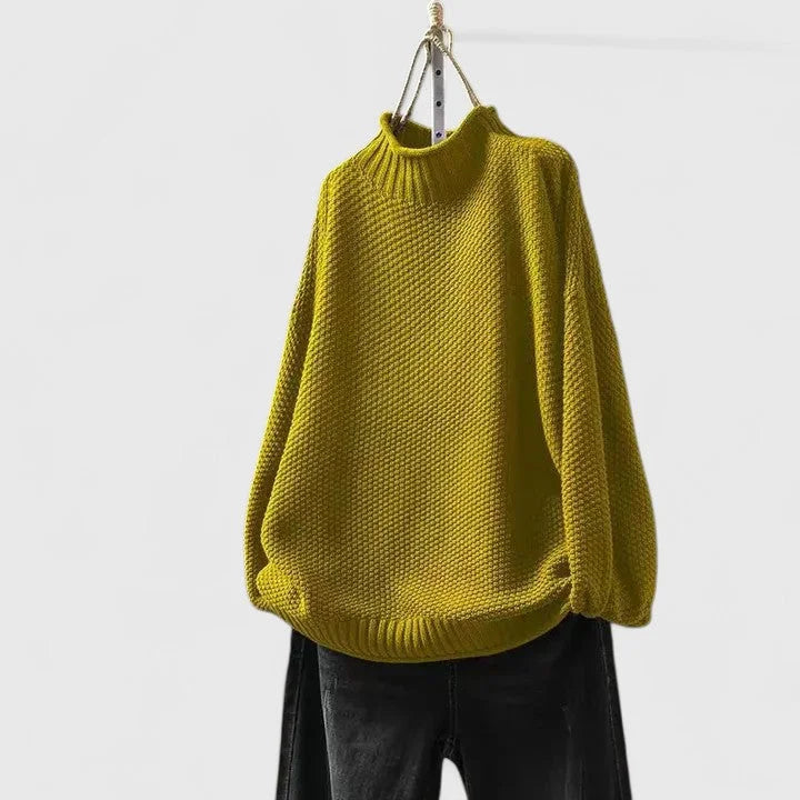 Women's knit roll neck sweater with popcorn texture