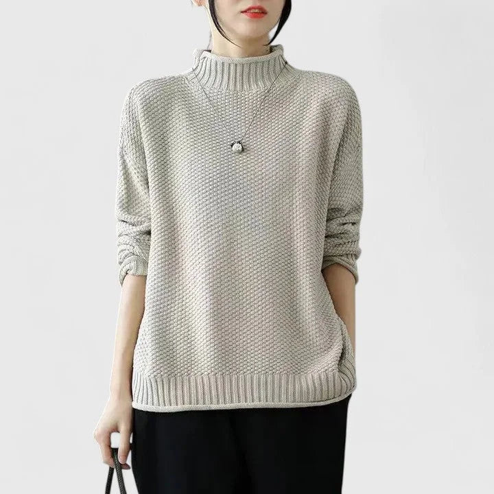 Women's knit roll neck sweater with popcorn texture