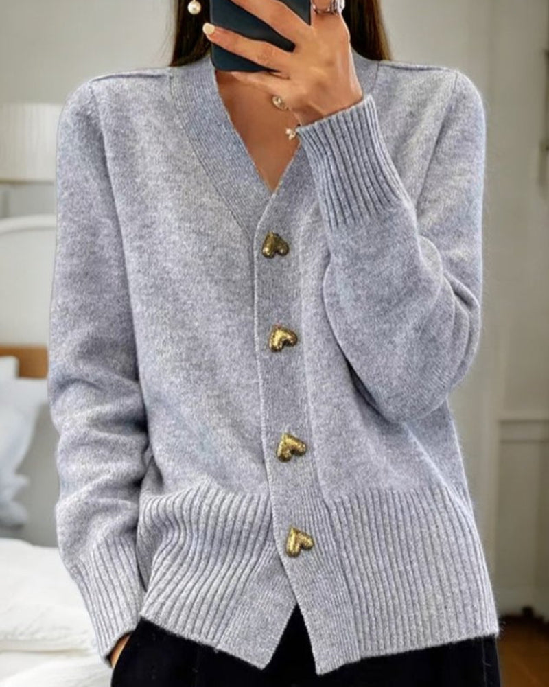 Women's Knit Cardigan Sweater with Heart Shaped Buttons