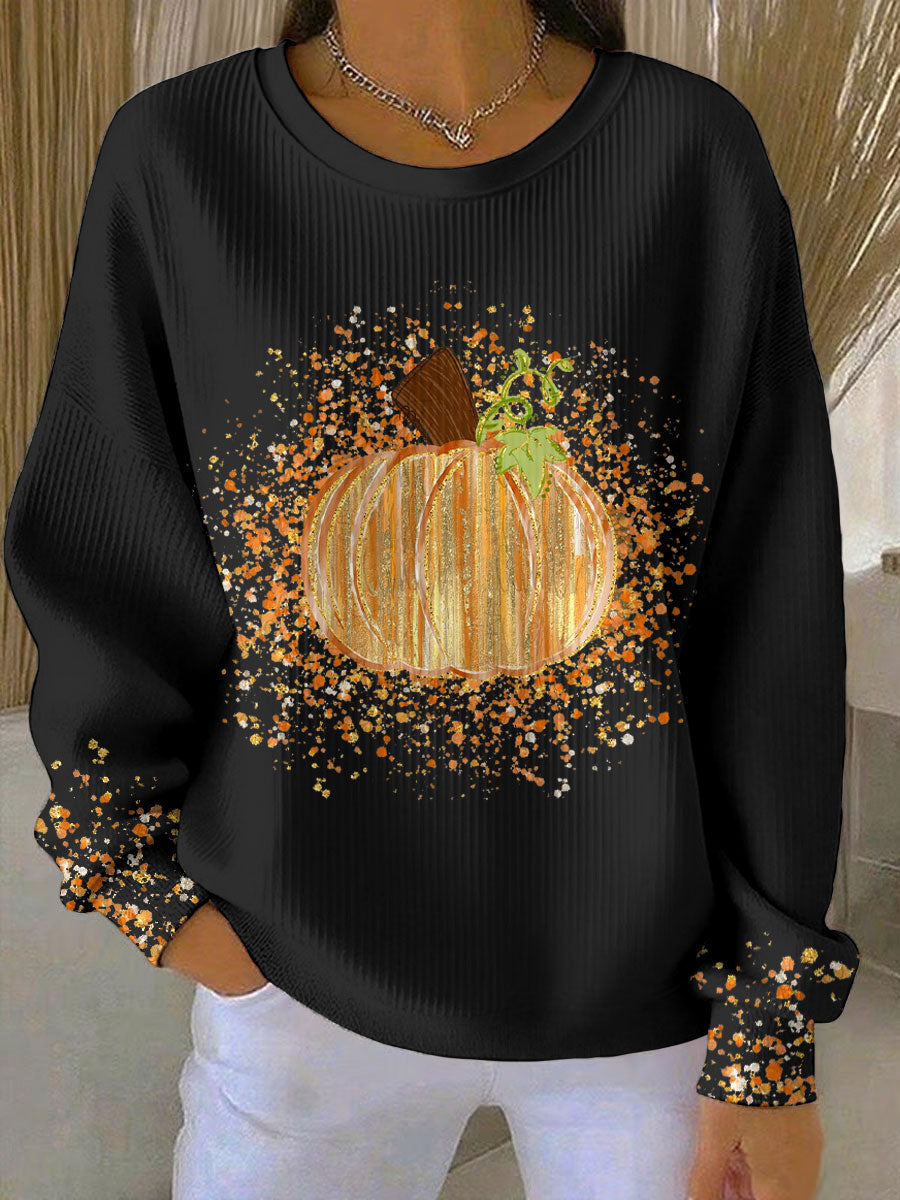 Women's Pumpkin-Print Autumn Sweatshirt, Relaxed Fit