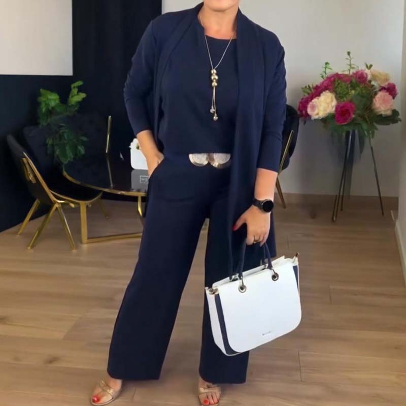 Women's Three Piece Pant Suit | Matching Jacket, Coat and Trousers | Structured Cut in a Breathable Fabric | Size S-5XL, 5 Colors