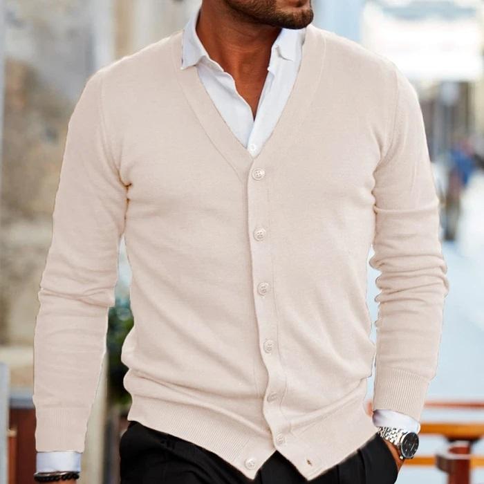 Kevin | Mens V-Neck Button Cardigan Sweater | Casual Layer for Office and Weekend | Dark Red, Gray, Black and More S-4XL