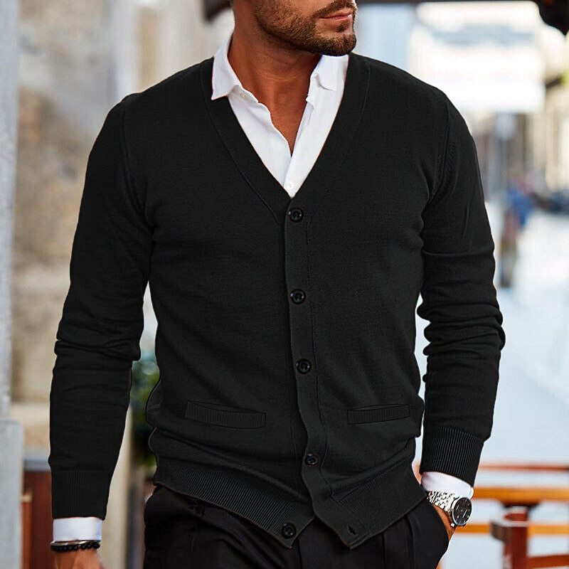 Kevin | Mens V-Neck Button Cardigan Sweater | Casual Layer for Office and Weekend | Dark Red, Gray, Black and More S-4XL