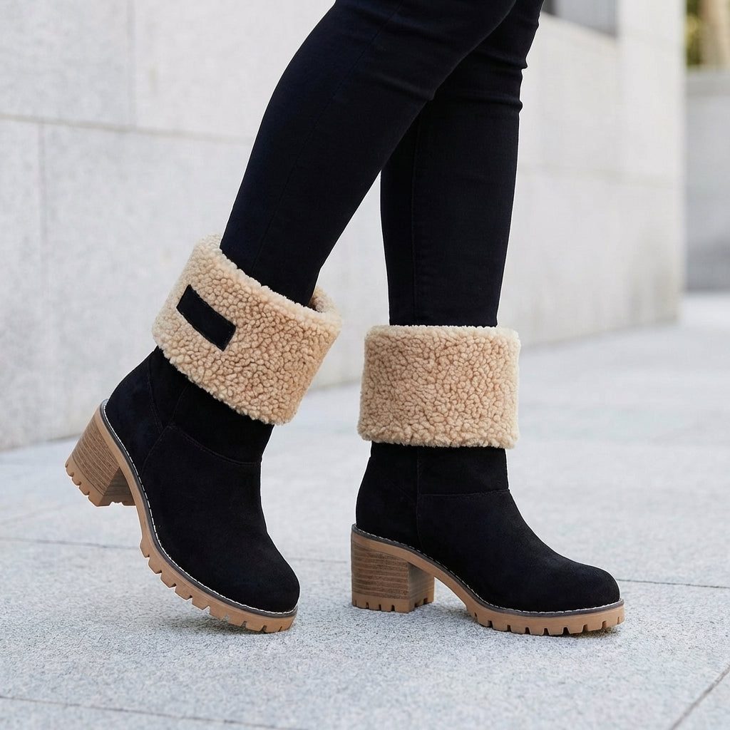 Stellamaris | Teddy Block Heel Ankle Boots with Fold-Over Cuff for Women