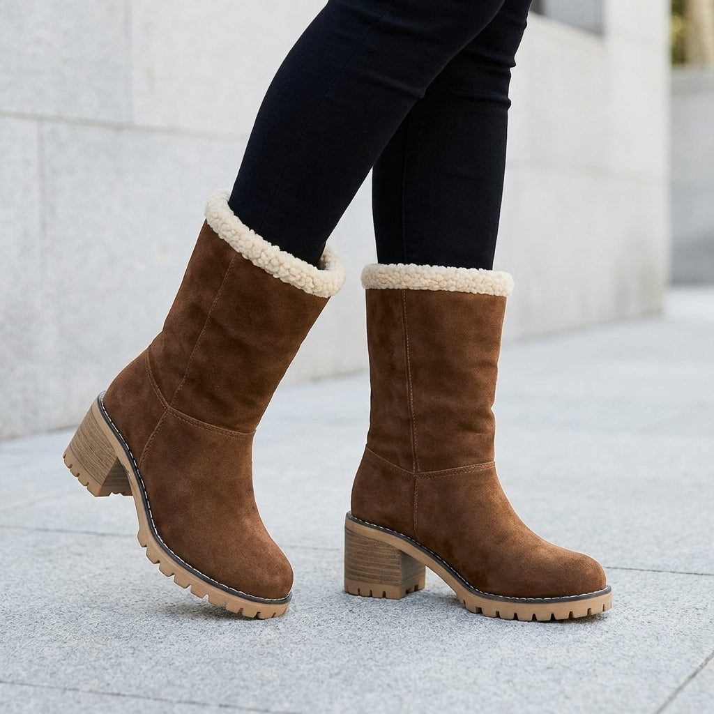 Stellamaris | Teddy Block Heel Ankle Boots with Fold-Over Cuff for Women