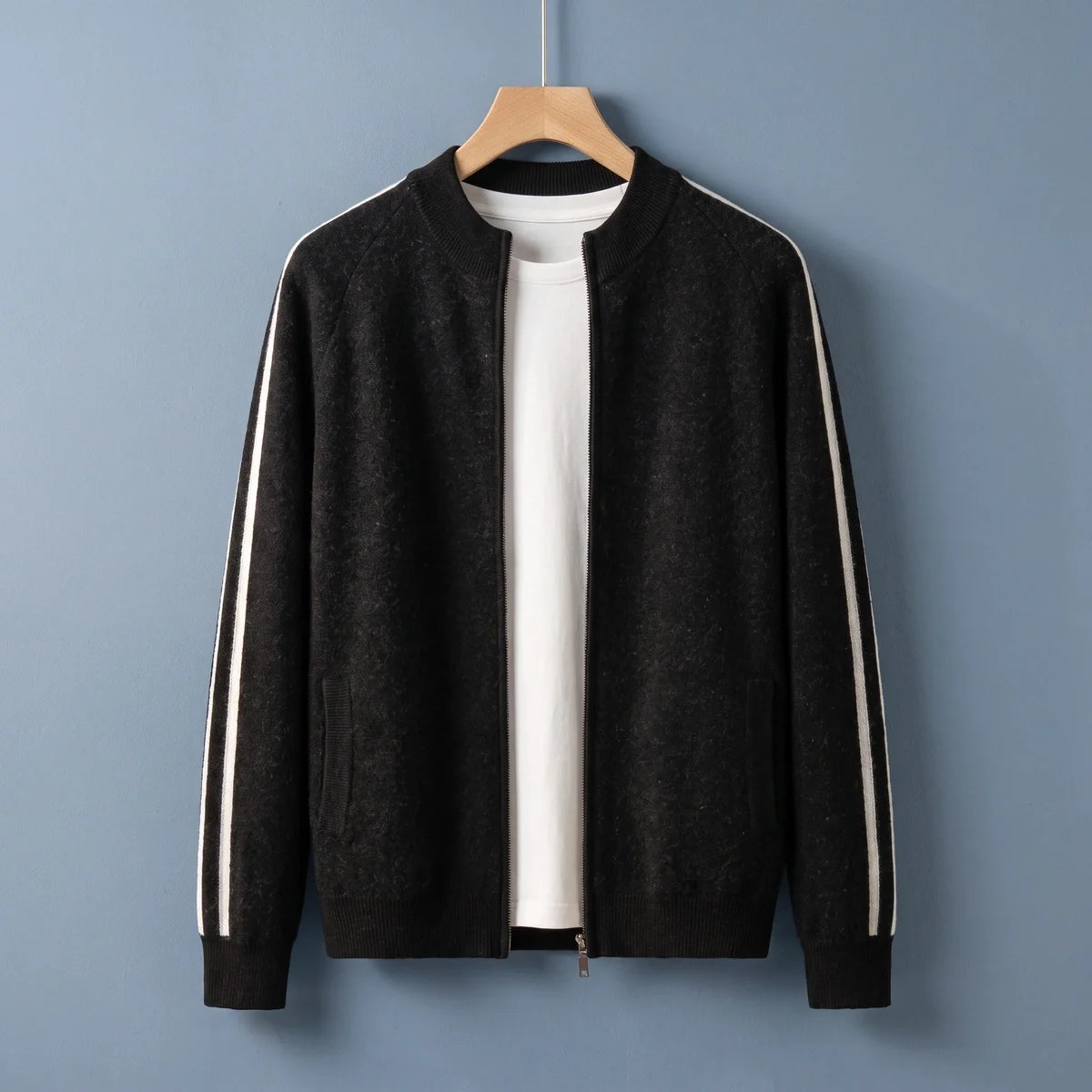 Stellan Striped Sleeve Zip Cardigan