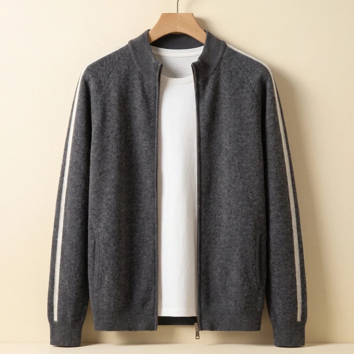 Stellan Striped Sleeve Zip Cardigan