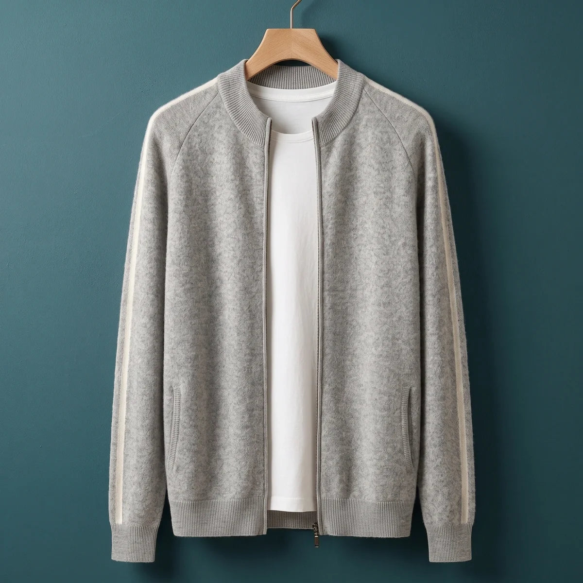 Stellan Striped Sleeve Zip Cardigan