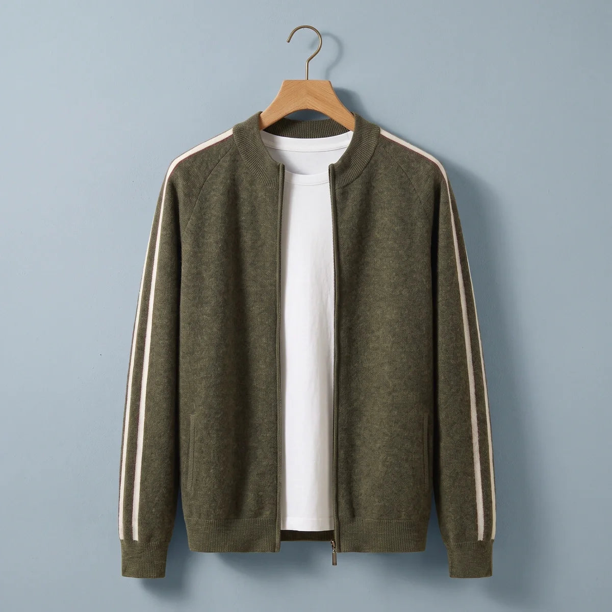 Stellan Striped Sleeve Zip Cardigan