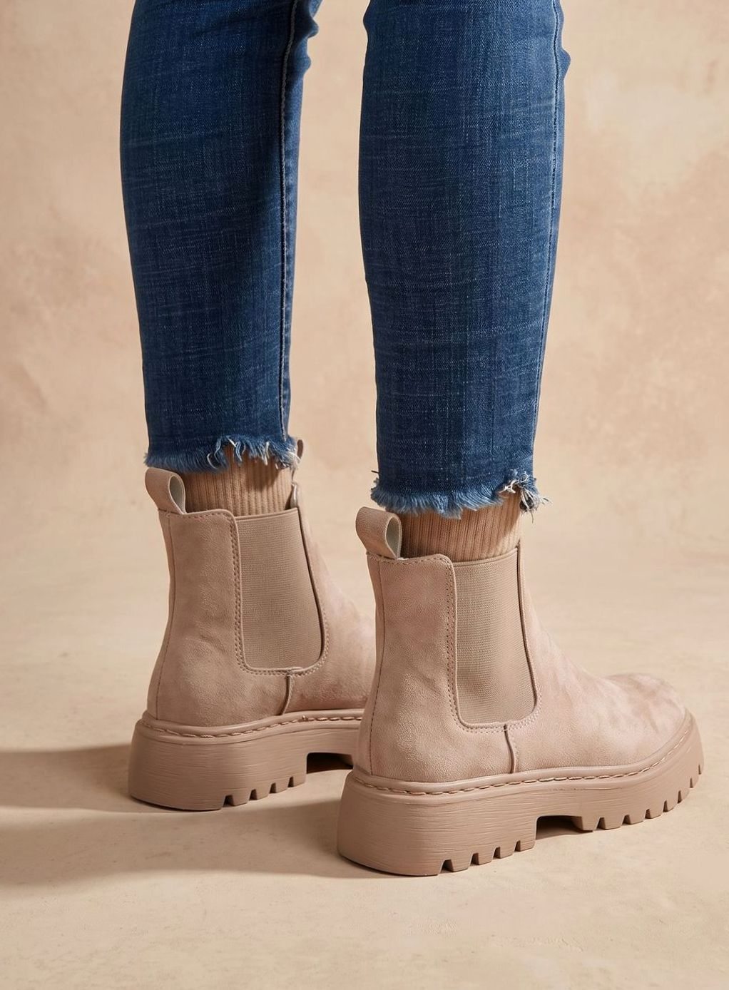 Women's Chelsea Boots on a Chunky Platform Sole | Suede Look Upper, Elastic Side Panel | 2 Colors