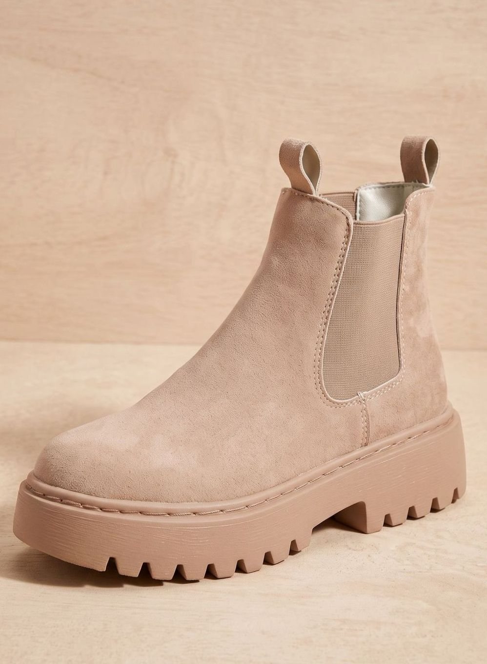 Women's Chelsea Boots on a Chunky Platform Sole | Suede Look Upper, Elastic Side Panel | 2 Colors