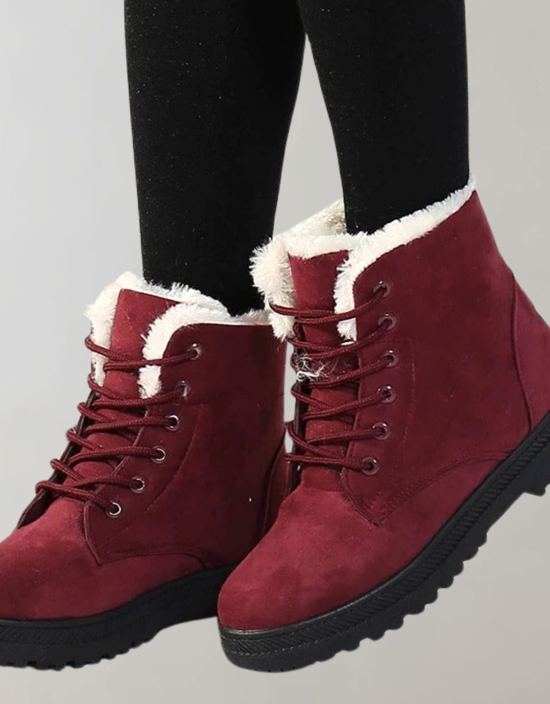 Women's Lace Up Ankle Boots in Suede Look | Soft Faux Fur Lining Inside | Firm Lacing and Grippy Outsole