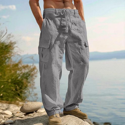 Straight Leg Cargo Trousers with Side Pockets for Men