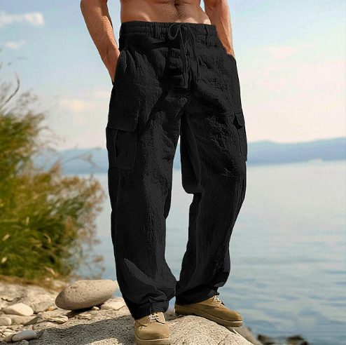 Straight Leg Cargo Trousers with Side Pockets for Men