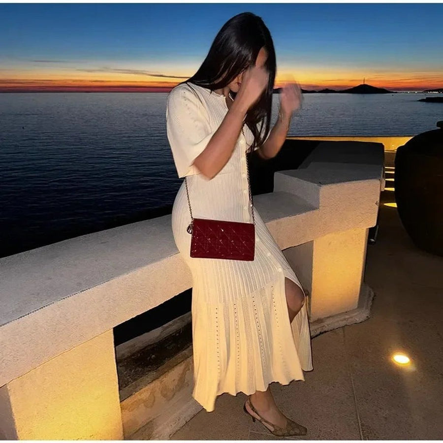 Women's Maxi Knit Dress with High Side Slit