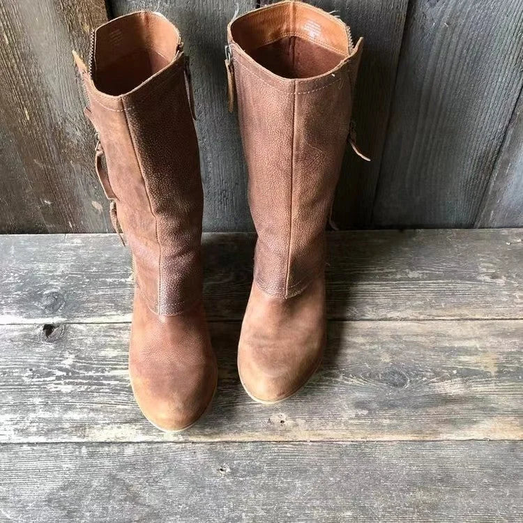 Women's suede side zip heeled boots with front zipper