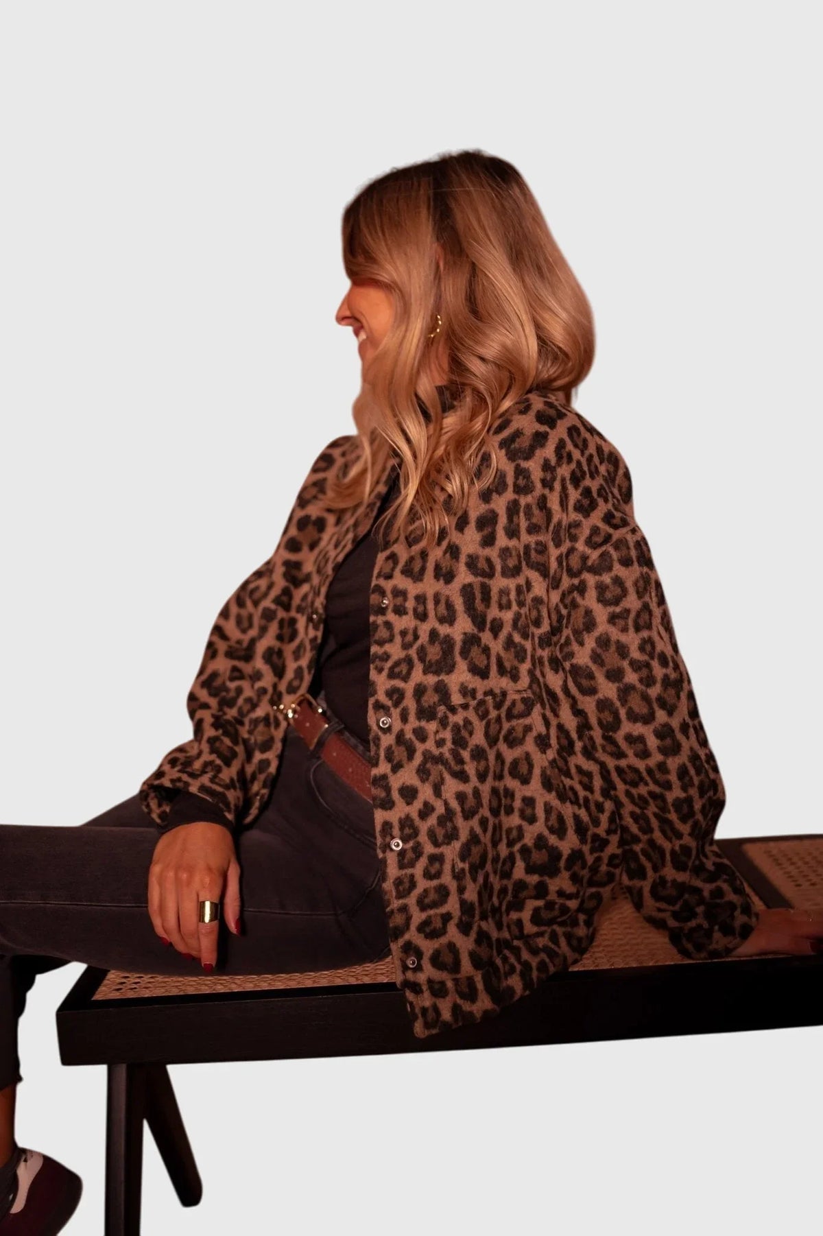 Women's leopard button-front collared jacket